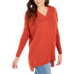 Style & Co Rib Sleeve V-Neck Tunic Sweater Orange